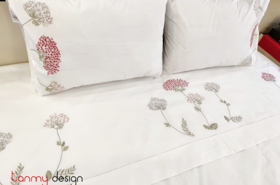 King size bed sheet with 2 pillowcases (50x70cm) - hydrangea flower embroidery